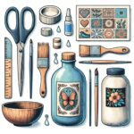 Materiali per decoupage: carta, colla, oggetti da decorare