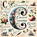 Alfabeto Lettera C in Grafia Francese Su Carta Da Decoupage Decorazioni con ALFABETO LETTERA C in stile francese su carta da découpage per creare un tocco elegante